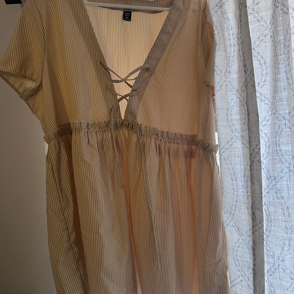 Shein Curve Striped Tan Dress